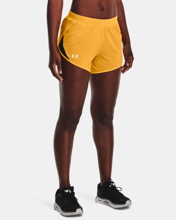 Damen UA Fly-By 2.0 Shorts, Yellow, pdpMainDesktop image number 0